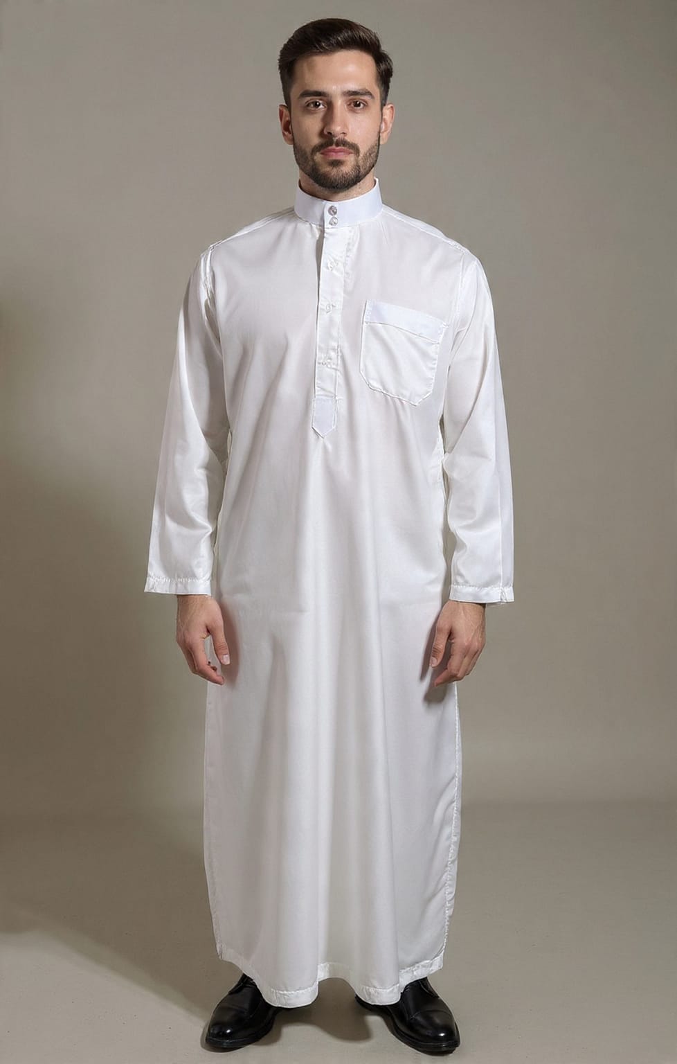 Qatari Collared Thobe White - Deen Modest